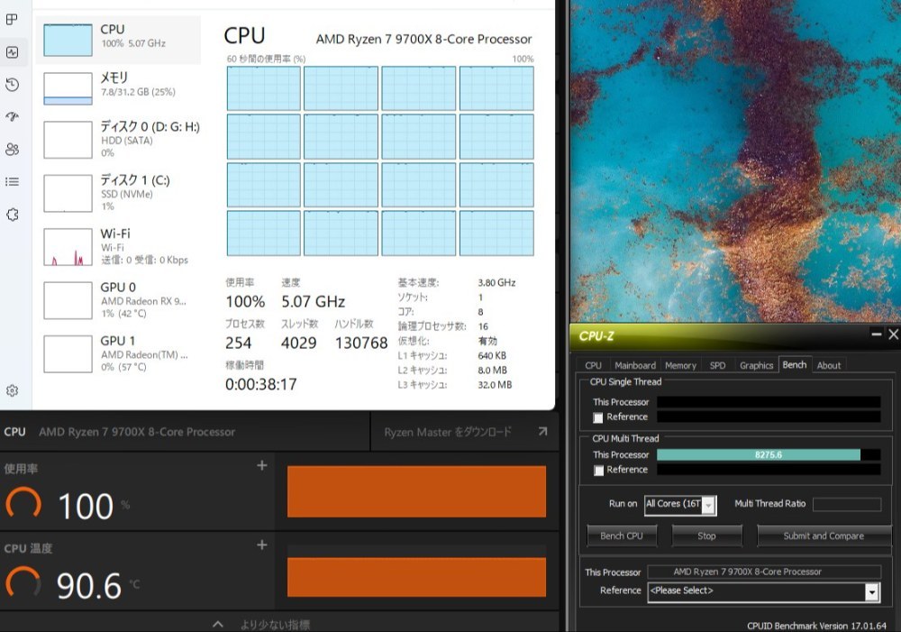 CPU-Zで10分間負荷をかけてみた