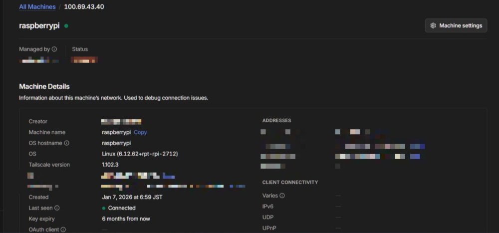 Tailscaleで外からアクセスするように変更