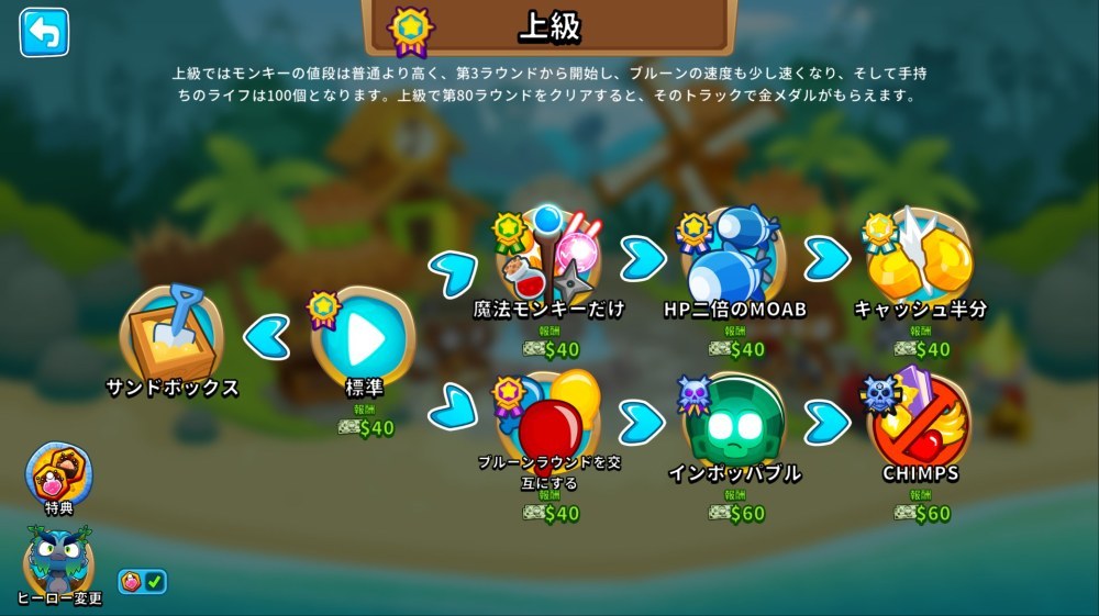 ステージを選択すると難易度が選べます
