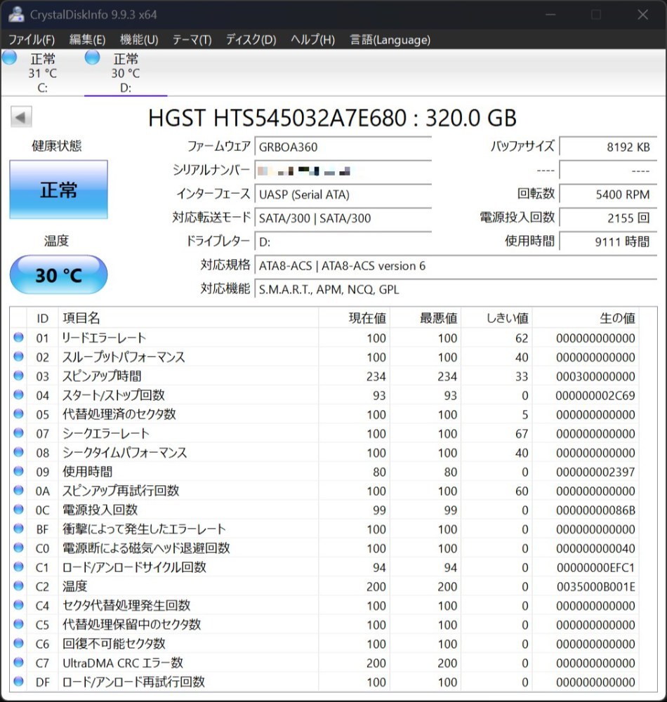 CrystalDiskInfoの結果は？