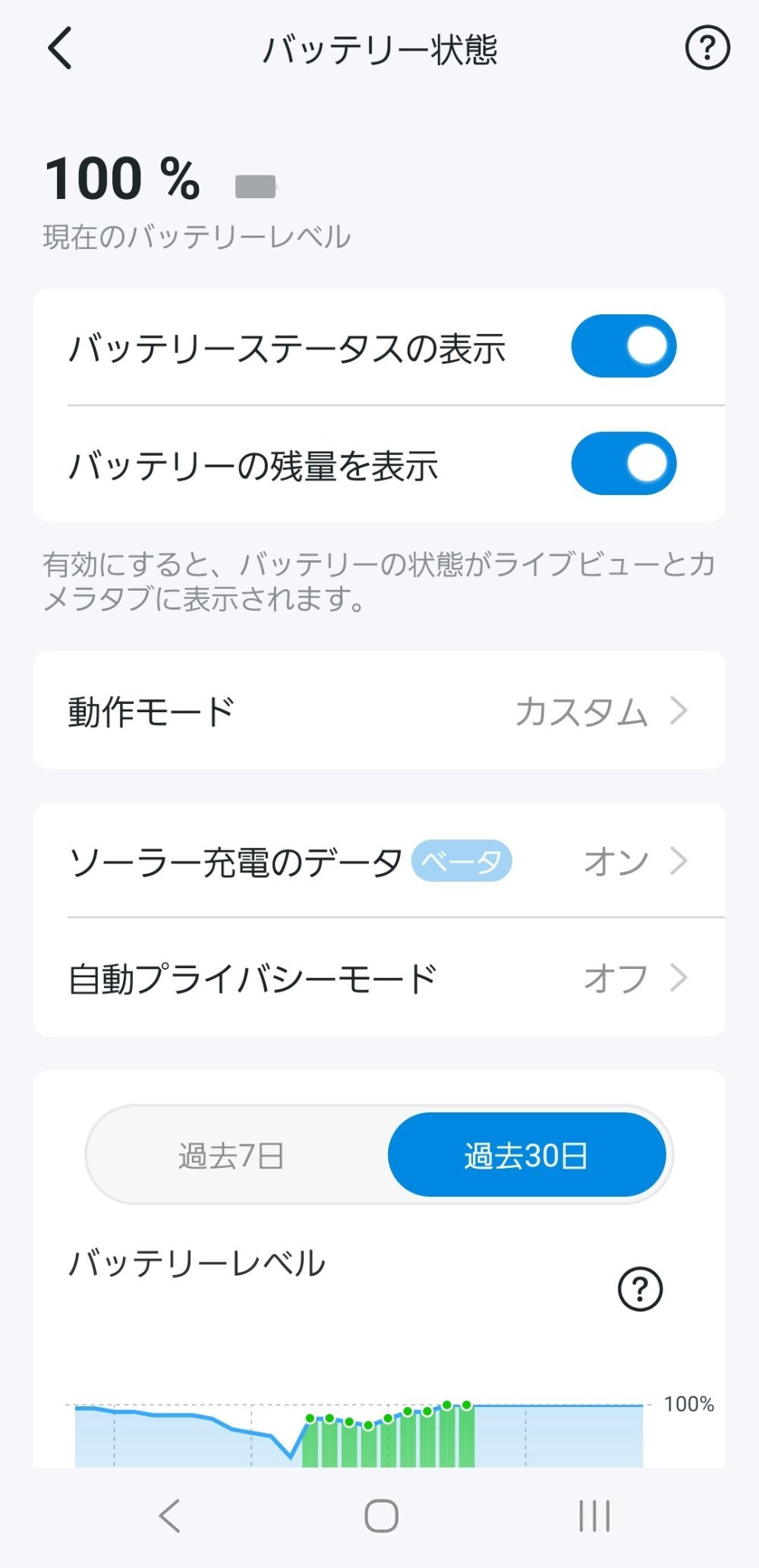 tapo アプリのバッテリー状態
