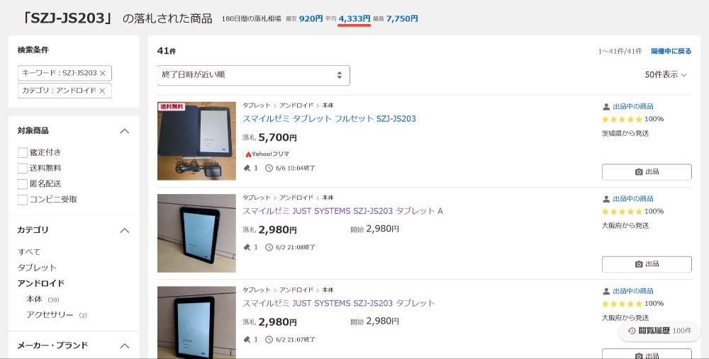 SZJ-JS203の落札相場