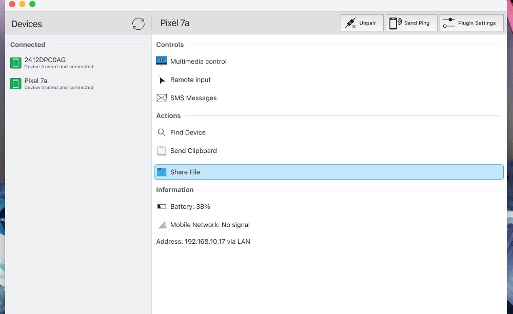KDE Connectの画面