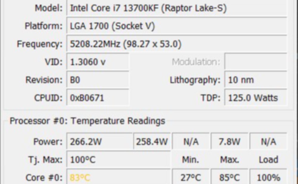 Cinebench R23実行中のCore Temp