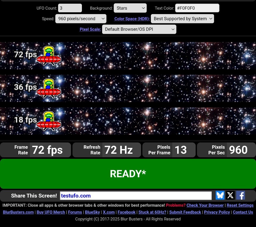 UFOTest 144Hz設定 90Hz設定にすると88fps(ほぼ90fps)になる