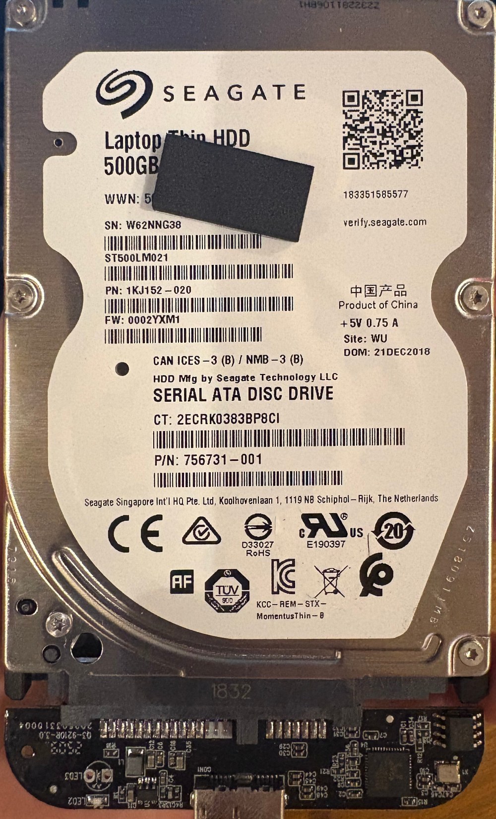 seagate製のノートPC用HDDでした