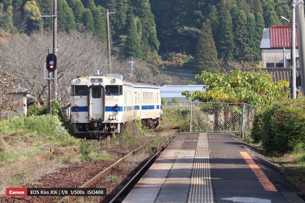 佐賀方面へ向かうキハ47-8134とキハ47-8157(2021年11月、厳木駅)