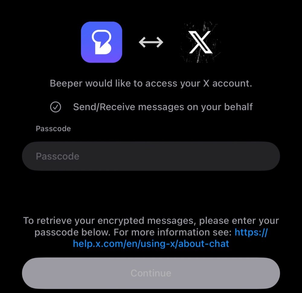 これ、XとBeepreを紐づける時のpasscodeの画面ね。ここにひたすらXアカウントのパスワード打ち込んでうまくいかなかった。。4桁数字ですからね打ち込むのは😅