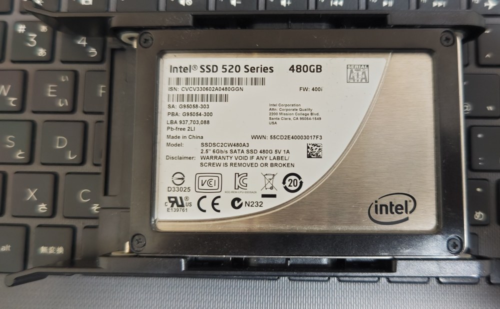 Intel SSD 520 Series(旧メインPCから奪ってきた)