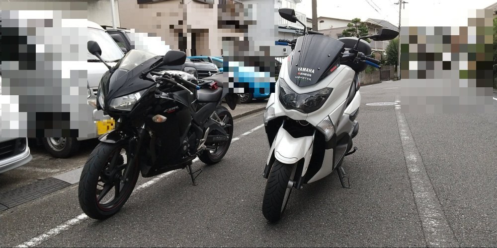 飲み仲間の250と。でっぷりしてますね。住宅街なのでモザイクかけまくってます。