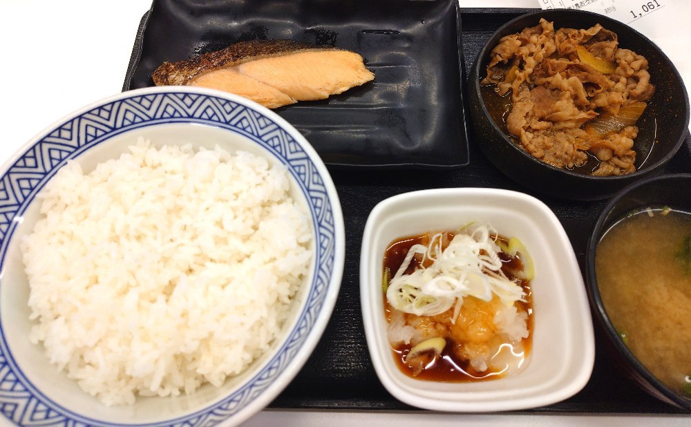 写真は牛鮭定食+鬼おろし