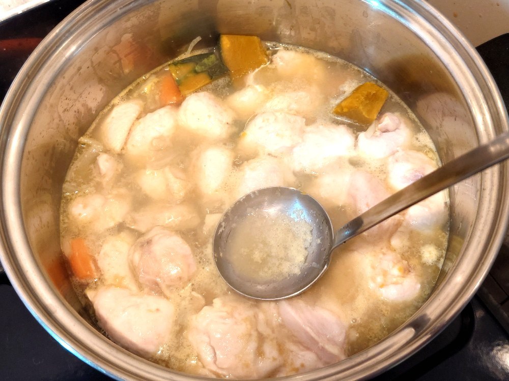 鶏肉加熱中