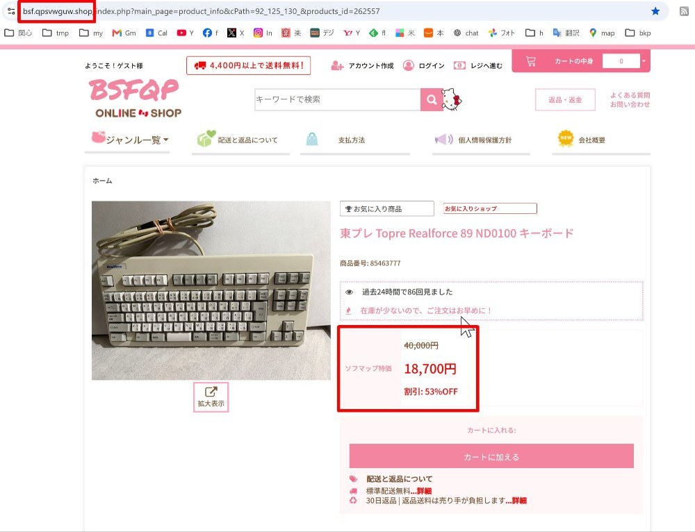 詐欺サイトの一例。