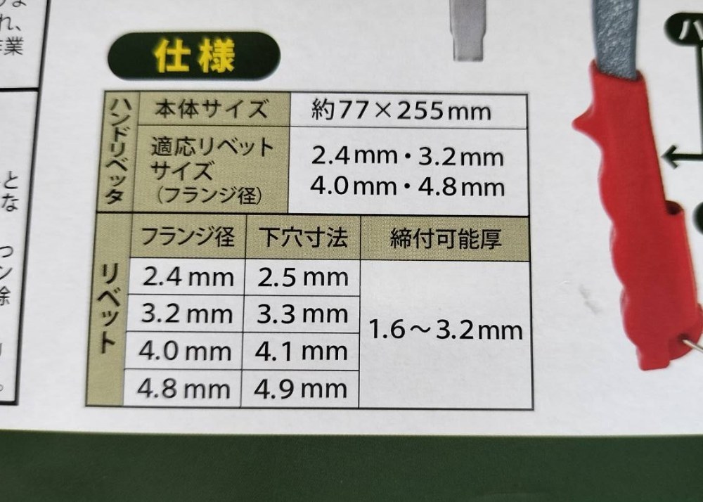 下穴寸法が1/10mm単位で指定されていました。