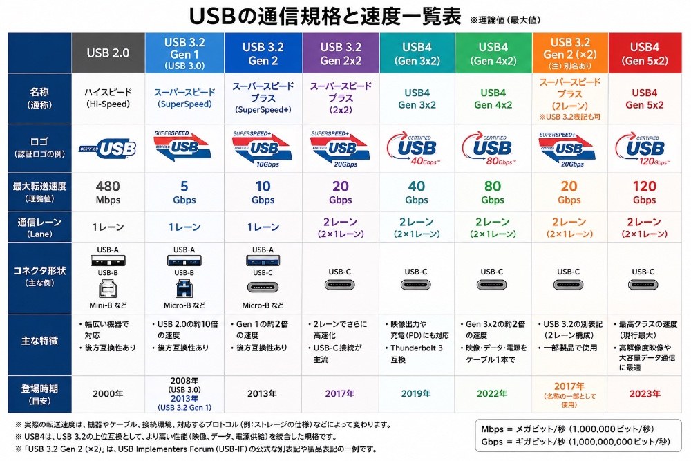チャッピーに作ってもらった通信規格の表
