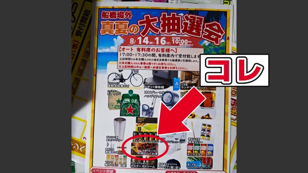オートレースふなばし（船橋場外）の真夏の大抽選会の景品