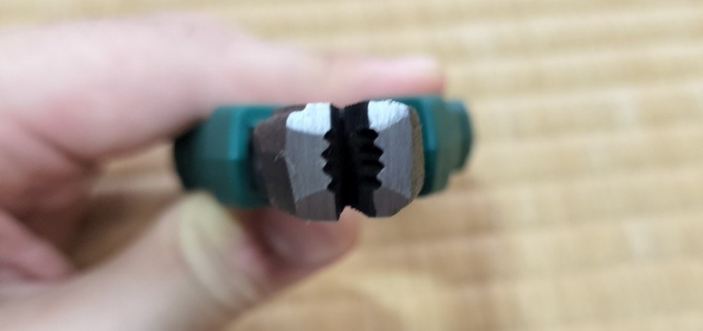 先端。少し膨らんでおり、縦に溝が切ってある。