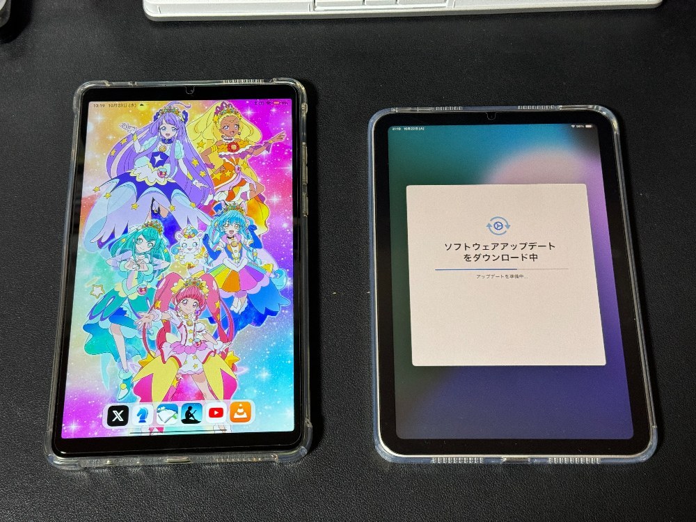左はRedmi Pad se 8.7、現在は読書用タブレットとして運用中。右がiPad mini(A17 Pro)。