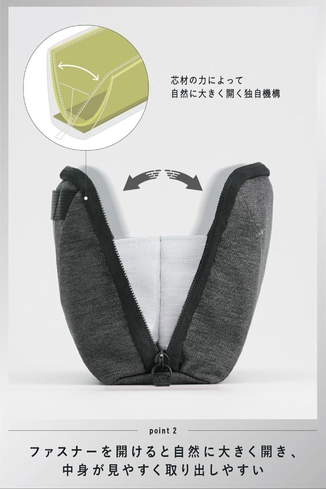 メーカー画像。芯材で自然と開く構造です。