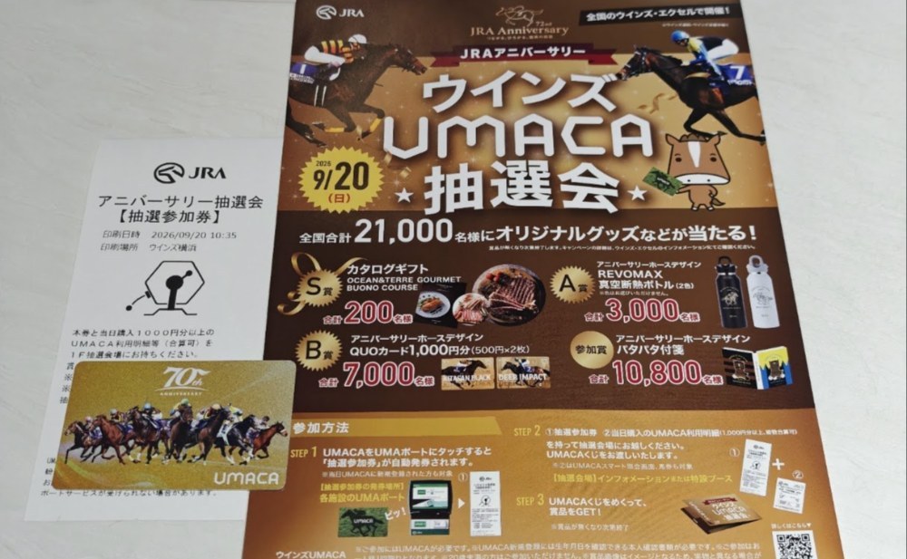 今日の目的「JRAアニバーサリー ウインズUMACA抽選会」