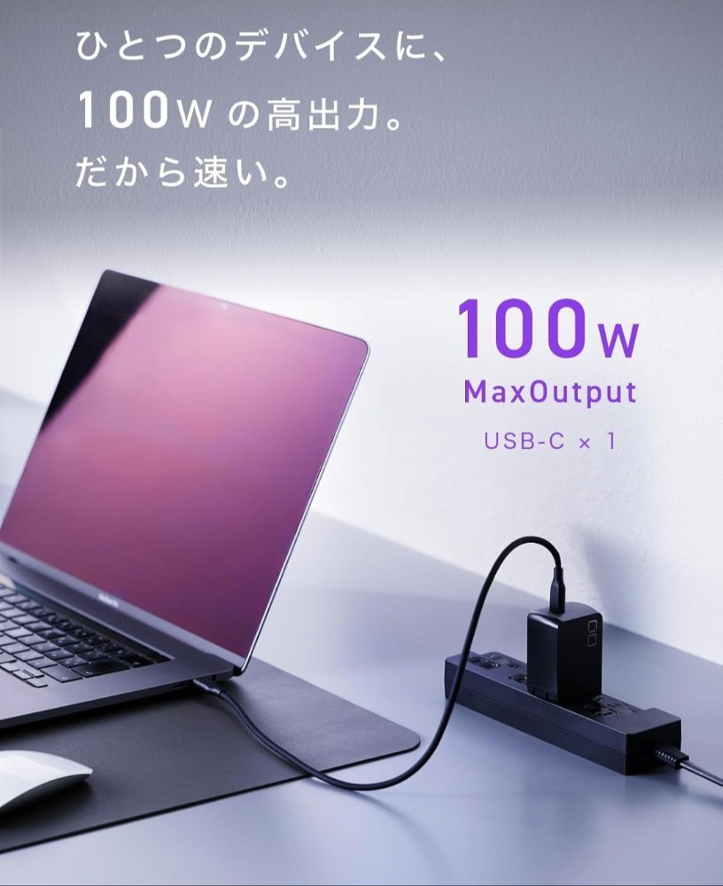 メーカー画像、本当は持っていきたかった100W充電器