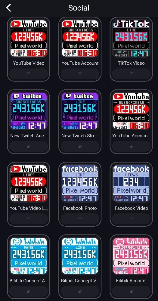 Socialテーマのフェイス一覧