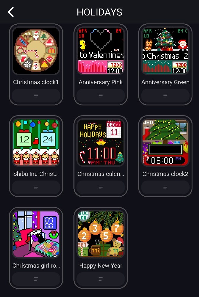 HOLIDAYSテーマのフェイス一覧