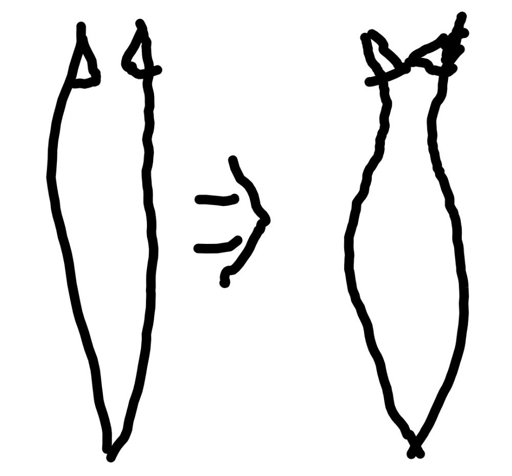 本製品では、しなっても先端の矢じりが噛み合う。