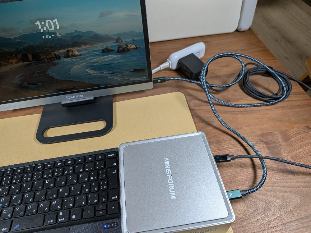 本製品からのPD給電でミニPCを起動・操作できた